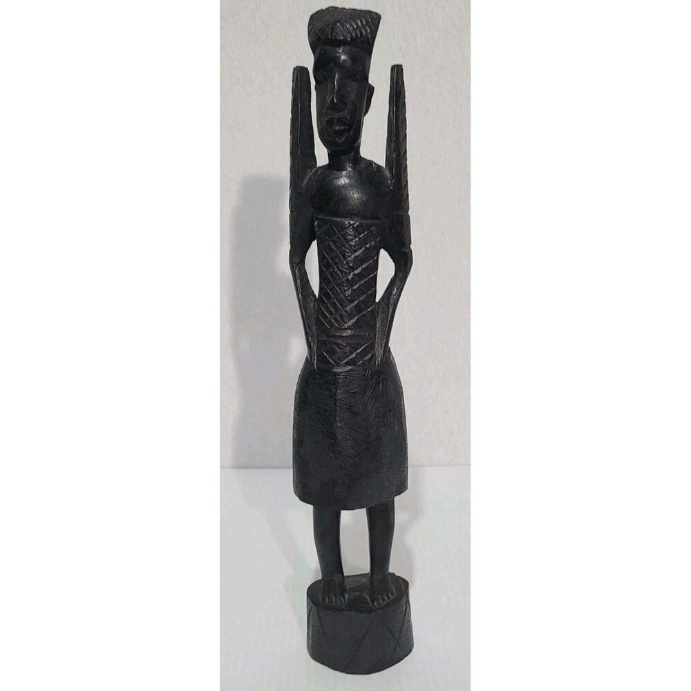 Vintage 1970s Hand-Carved African Warrior Wood Tribal Art 14" Island Souvanier
